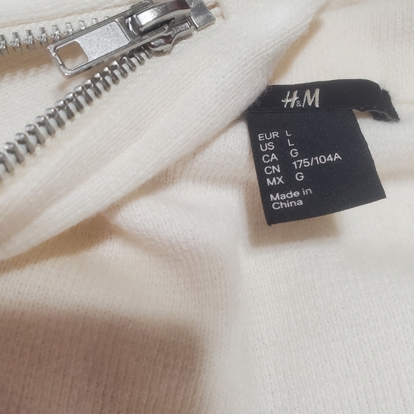 H&M Moto Knit Jacket Womens Size L Cropped Tab Shoulder Zipper Sleeve Diag Zip - Picture 14 of 15